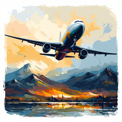 Flight illustration in the style of oil painting, on white background