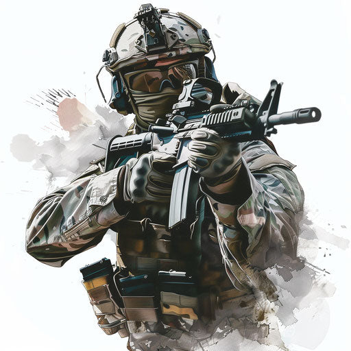 Soldier clipart in photo realistic style with flat white background