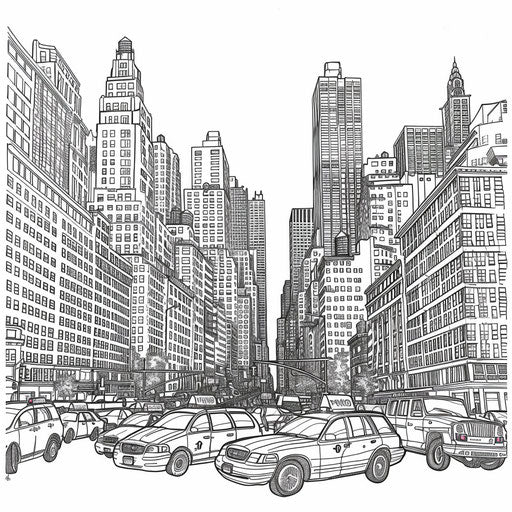 Cityscape with intricate buildings and cars