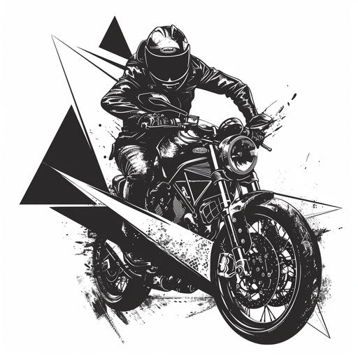 Blackwork motorcycle tattoo design with geometric elements