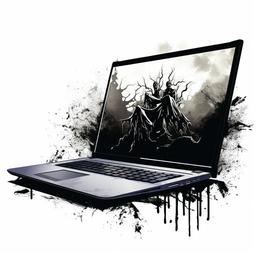 Illustration of a laptop in the style of Chiaroscuro Art, on a white background