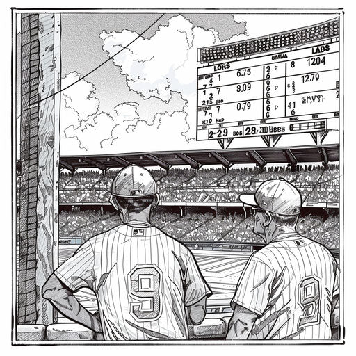 Detailed view of a scoreboard with winning team highlighted. Coloring book page