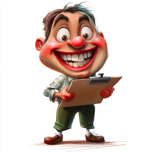 Humorous caricature of a clipboard with human characteristics