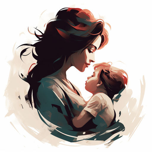 Mother illustration in Chiaroscuro Art style, on white background