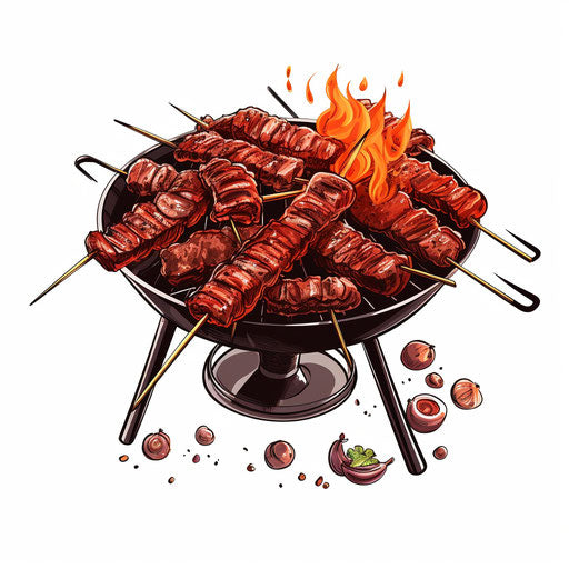 Barbecue clipart in the style of Chiaroscuro Art, on white background
