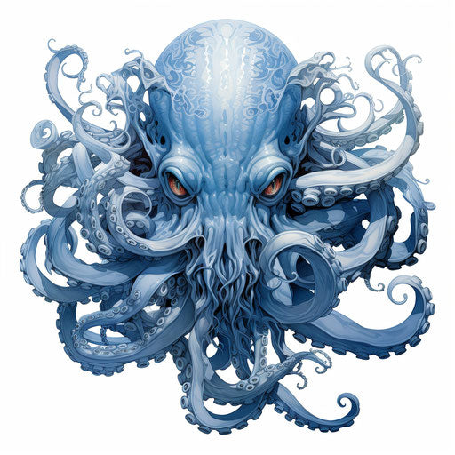 Blue octopus hand drawn on white background