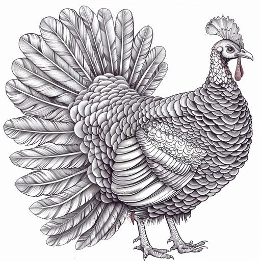 Realistic turkey with fully fanned tail feathers
