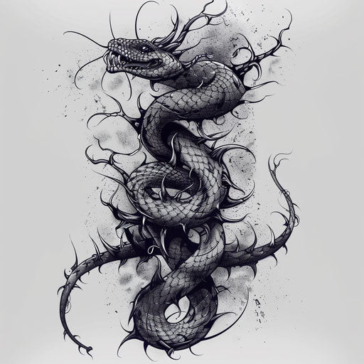 Flat Gothic tattoo sketch of a thorny serpent