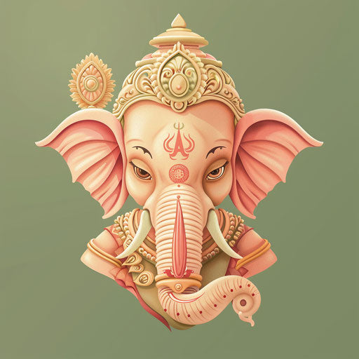 Realistic Ganpati clipart with muted olive background