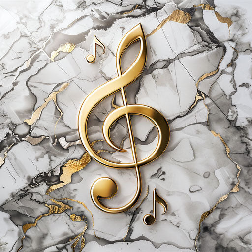 Elegant cursive music logo with marble background and gold accents