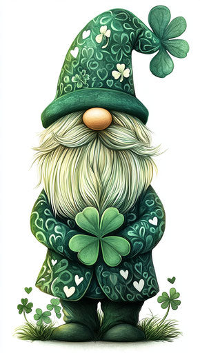 St. Patrick's Day gnome with clovers and green hat