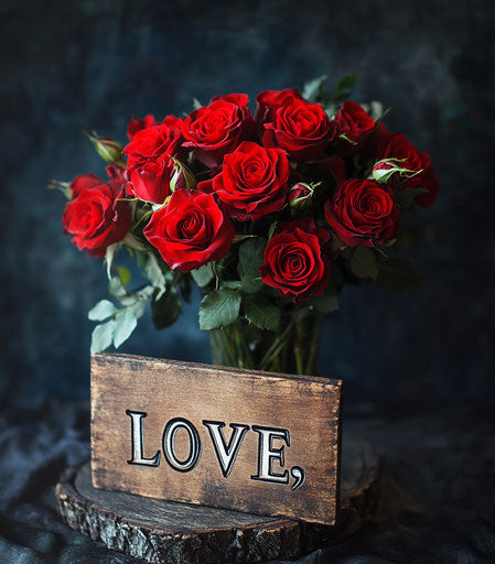 Valentine's Day bouquet of red roses in a romantic style
