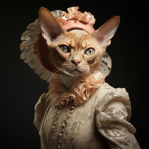 Devon Rex cat dressed as a woman