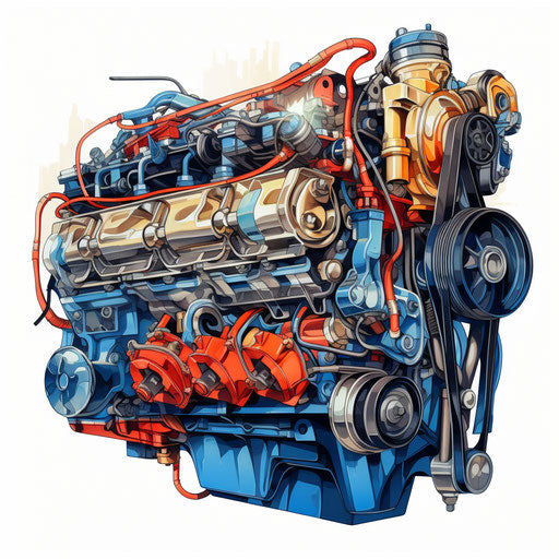 Engine clipart in the style of an oil painting, on white background