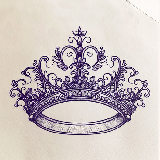 Elaborate queen crown tattoo design in fine line style