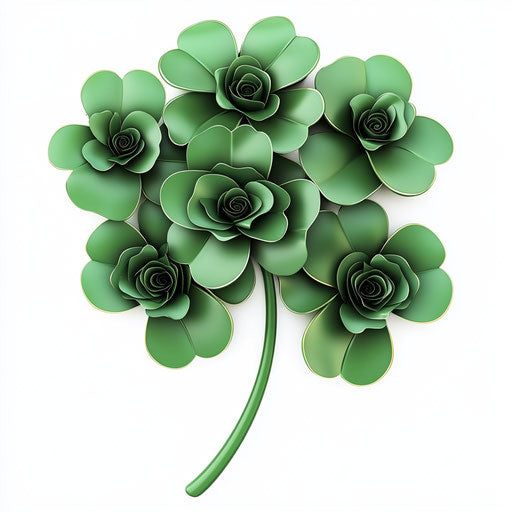 3D green shamrock made of green roses, clipart on white background
