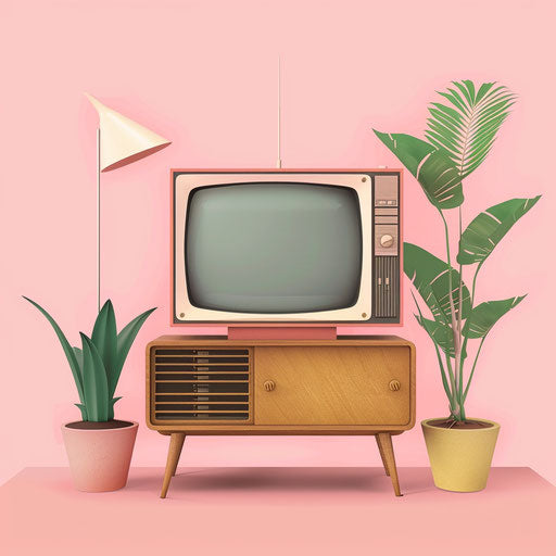 Realistic television clipart on dusky rose background