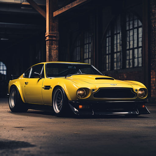 Bright yellow classic Aston Martin Vantage