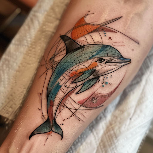 Dolphin tattoo in a surrealistic style