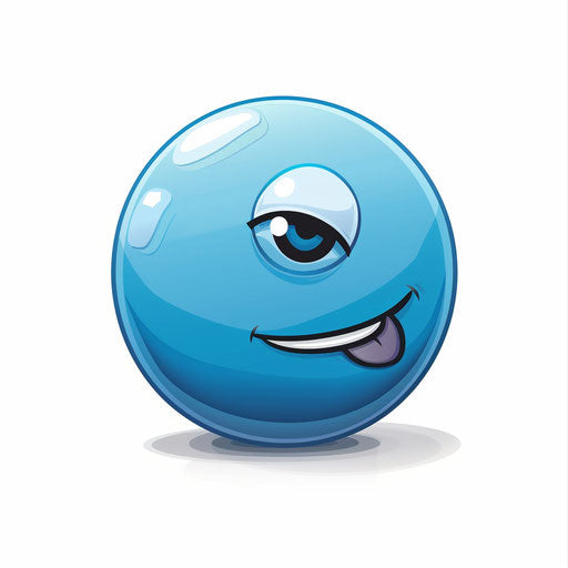 Blue sphere with eye and mouth, winking clipart style