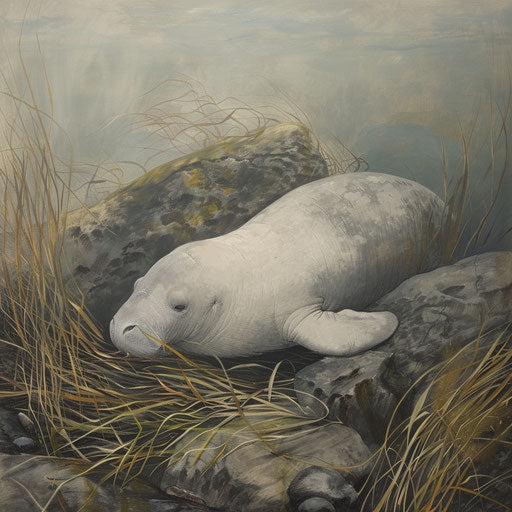 Dugong among rocks and seagrass