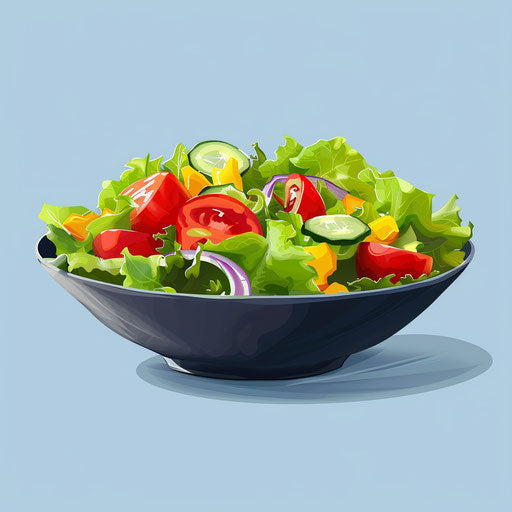 Photo realistic style salad illustration on flat blue background with light texture