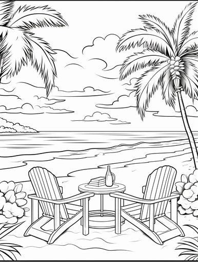 Beach coloring pages for kids, in the style of Pyotr Konchalovsky