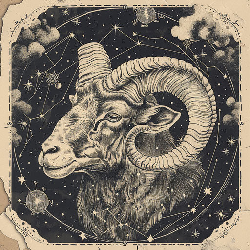 Retro-inspired Aries constellation tattoo sketch with vintage typography