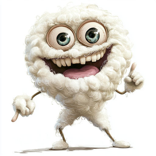 Humorous caricature of a cotton clipart with human characteristics