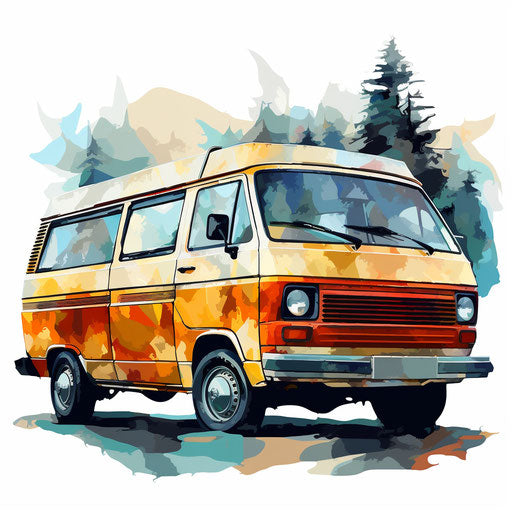 Van clipart in the style of Oil painting, on a white background