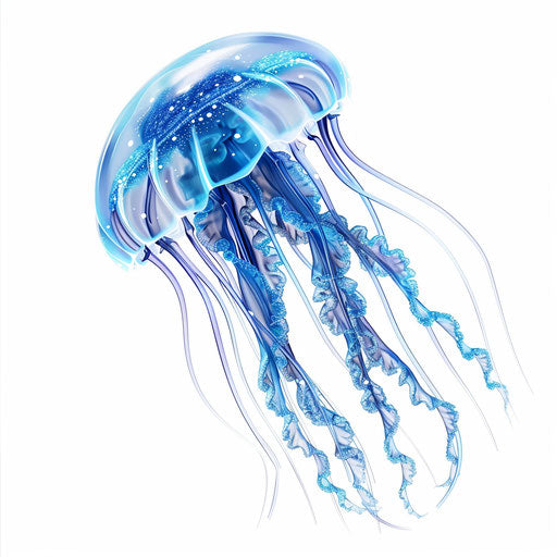 Realistic jellyfish clipart on flat white background, smooth gradients and high detail