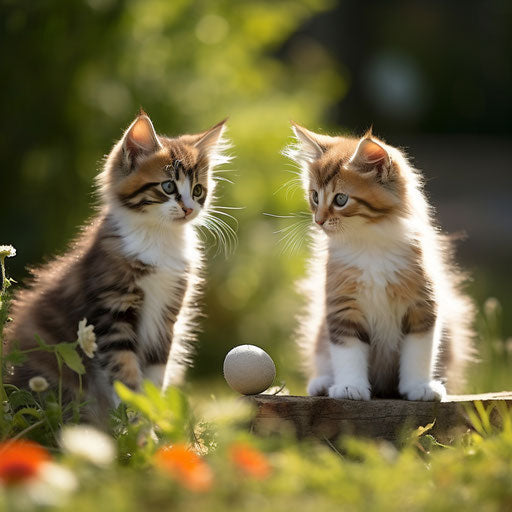 Norwegian forest cat kittens playing