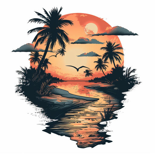 Serene sunset beach tattoo sketch
