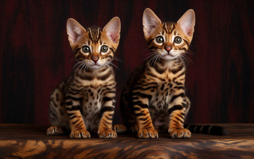 Bengal kittens on a wooden floor