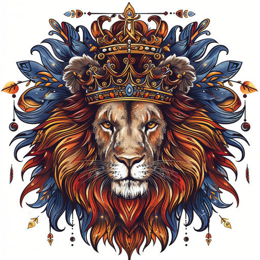 Luxurious flat tattoo sketch of a crowned lion
