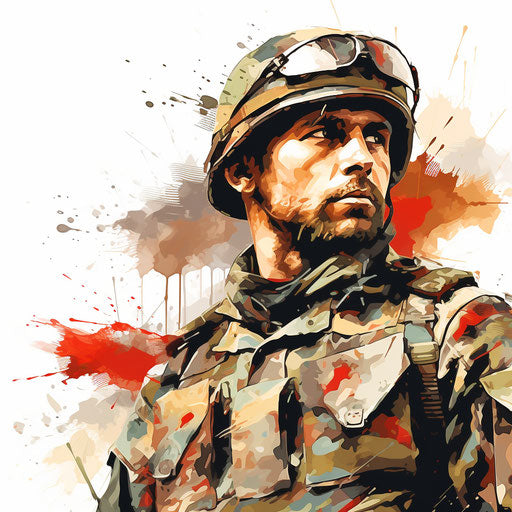 Military clipart in the style of oil painting, on white background