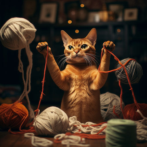 Abyssinian cat playing with yarn