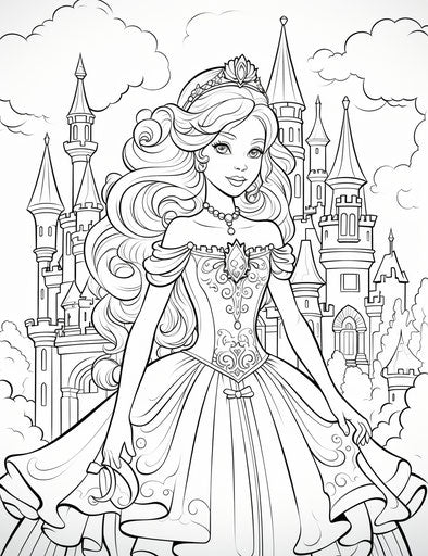 Princess in a castle coloring page hikari shimoda style