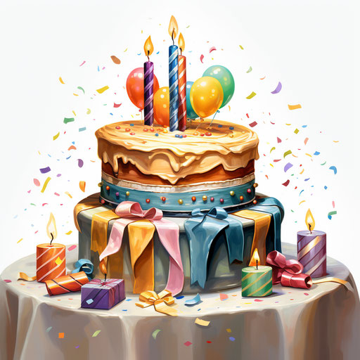 Birthday clipart in style of Oil painting on white background