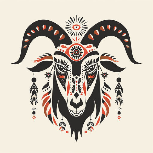Scandinavian goat tattoo with traditional motifs