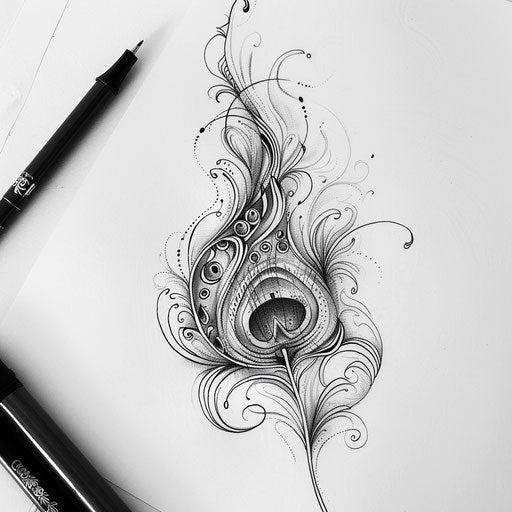 Art Nouveau peacock feather tattoo sketch