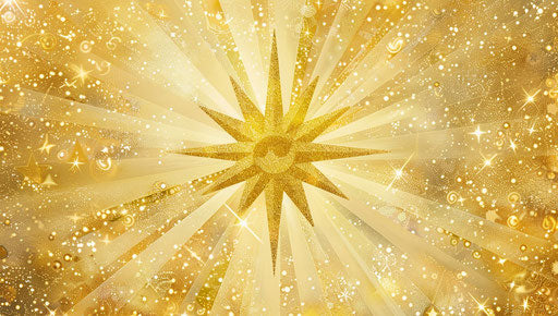Golden star on white background with glittering stars