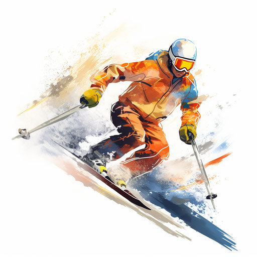 Ski illustration in the style of an oil painting on white background