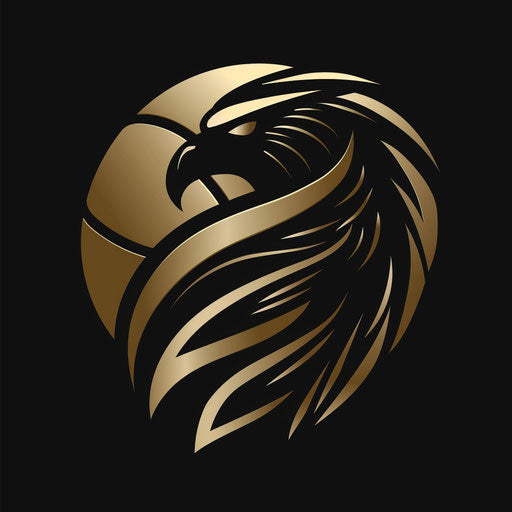 Basketball logo with stylized eagle on metallic gold background