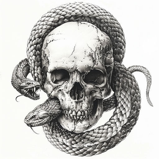 Skull surrounded by a serpent, symbolizing infinity and the cycle of life and death