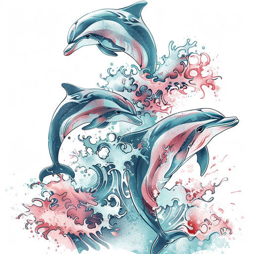 Dolphins Playing in the Waves