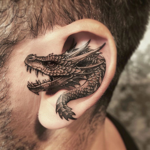 Ear tattoos inspired by Glenn Fabry with realistic dragons
