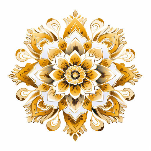 Golden mandala on white background, romantic floral design