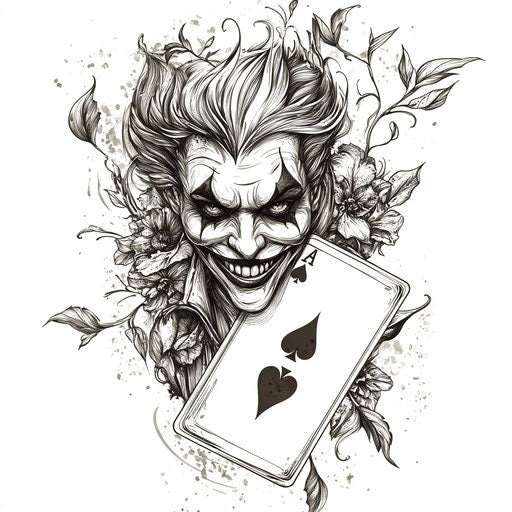Flat clipart style joker card tattoo sketch