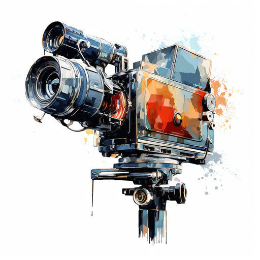 Video camera clipart in the style of Oil painting, on a white background